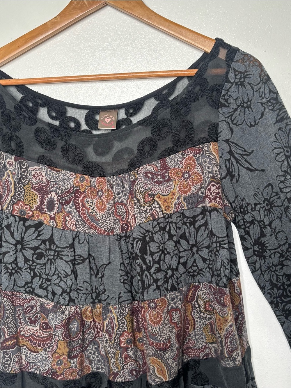 Language Sheer Mesh Paisley Black Whimsigoth Top Womens Medium - Picture 7 of 10
